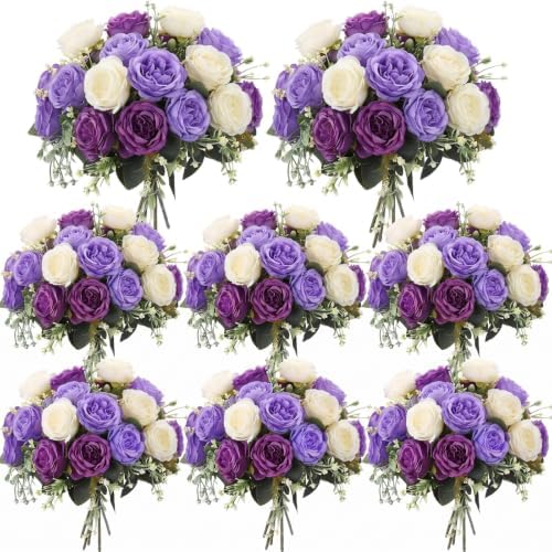 8 Bundles Artificial Peonies Flowers, Mixed Purple, White in Mixed Purple, White