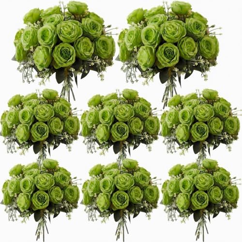 8 Bundles Artificial Peonies Flowers, Olive Green in Olive Green