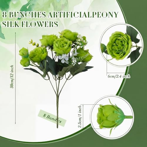 8 Bundles Artificial Peonies Flowers, Olive Green in Olive Green, alternate view 2