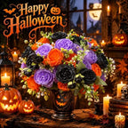 8 Bundles Artificial Peonies Flowers, Orange, Purple, Black in Orange, Purple, Black, alternate view 3