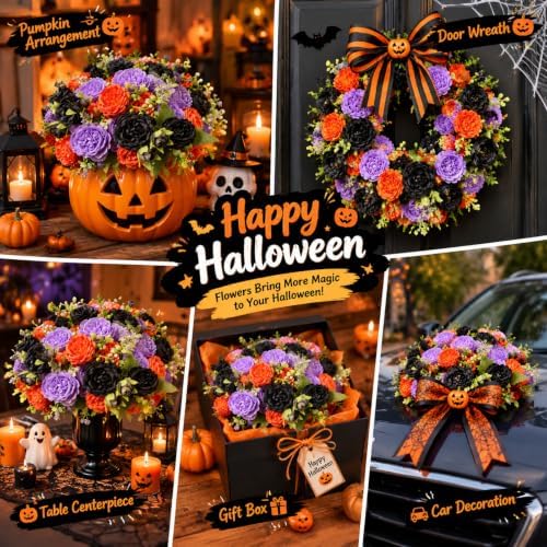 8 Bundles Artificial Peonies Flowers, Orange, Purple, Black in Orange, Purple, Black, alternate view 6
