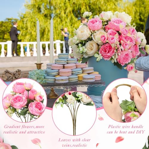 8 Bundles Artificial Peonies Flowers, Pink, Champagne in Pink, Champagne, alternate view 3