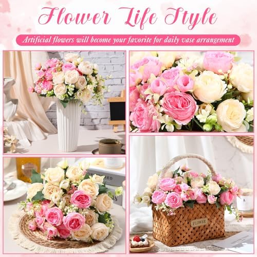 8 Bundles Artificial Peonies Flowers, Pink, Champagne in Pink, Champagne, alternate view 5