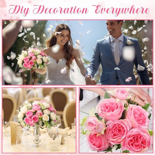 8 Bundles Artificial Peonies Flowers, Pink, Champagne in Pink, Champagne, alternate view 6