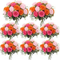 8 Bundles Artificial Peonies Flowers, Pink, Orange in Pink, Orange