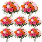 8 Bundles Artificial Peonies Flowers, Pink, Orange in Pink, Orange