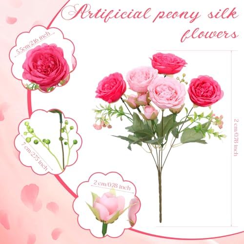 8 Bundles Artificial Peonies Flowers, Pink, Orange in Pink, Orange, alternate view 2