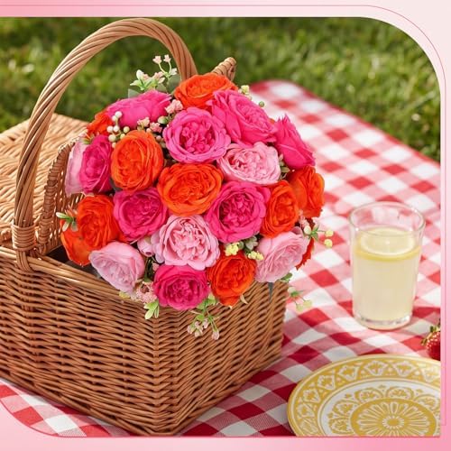 8 Bundles Artificial Peonies Flowers, Pink, Orange in Pink, Orange, alternate view 4