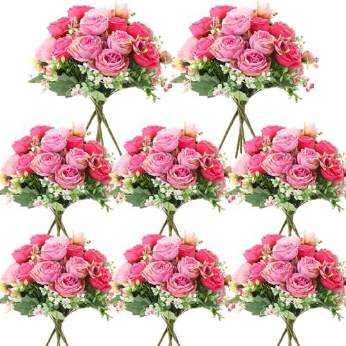 8 Bundles Artificial Peonies Flowers, Rose Pink, Light Pink in Rose Pink, Light Pink