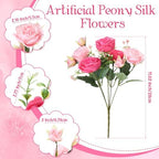 8 Bundles Artificial Peonies Flowers, Rose Pink, Light Pink in Rose Pink, Light Pink, alternate view 2
