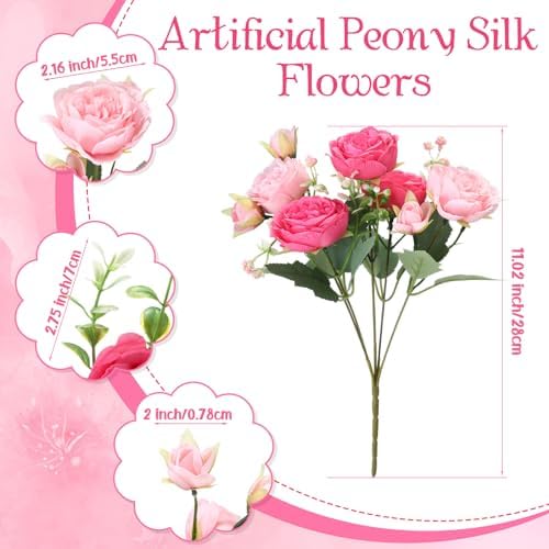 8 Bundles Artificial Peonies Flowers, Rose Pink, Light Pink in Rose Pink, Light Pink, alternate view 2