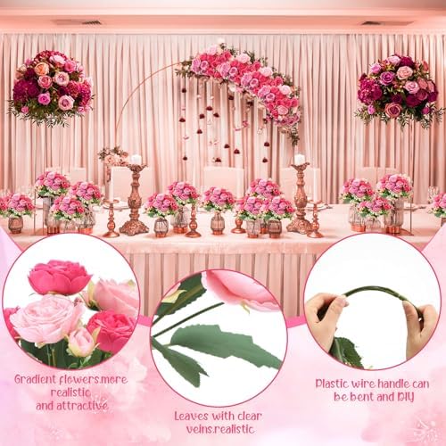 8 Bundles Artificial Peonies Flowers, Rose Pink, Light Pink in Rose Pink, Light Pink, alternate view 4