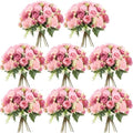 8 Bundles Artificial Peonies Flowers, Russet Red, Light Pink in Russet Red, Light Pink