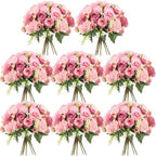 8 Bundles Artificial Peonies Flowers, Russet Red, Light Pink in Russet Red, Light Pink