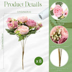 8 Bundles Artificial Peonies Flowers, Russet Red, Light Pink in Russet Red, Light Pink, alternate view 2