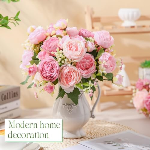 8 Bundles Artificial Peonies Flowers, Russet Red, Light Pink in Russet Red, Light Pink, alternate view 4