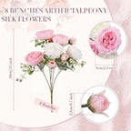 8 Bundles Artificial Peonies Flowers, White and Pink in White and Pink, alternate view 2