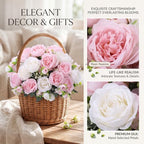 8 Bundles Artificial Peonies Flowers, White and Pink in White and Pink, alternate view 3