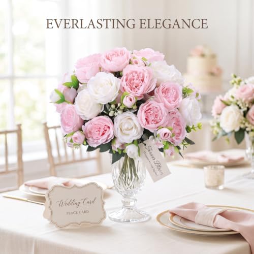 8 Bundles Artificial Peonies Flowers, White and Pink in White and Pink, alternate view 5