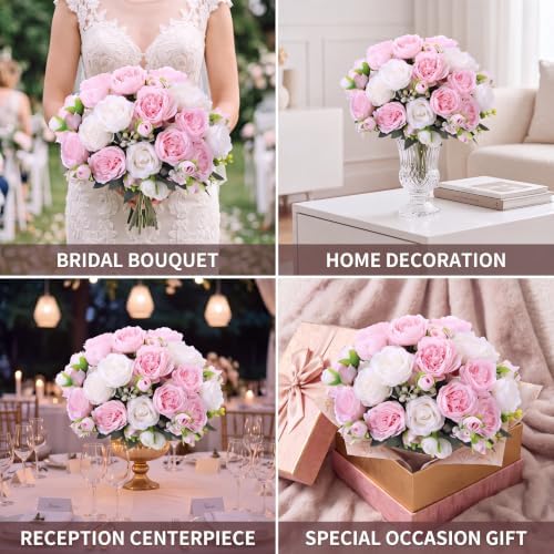 8 Bundles Artificial Peonies Flowers, White and Pink in White and Pink, alternate view 7