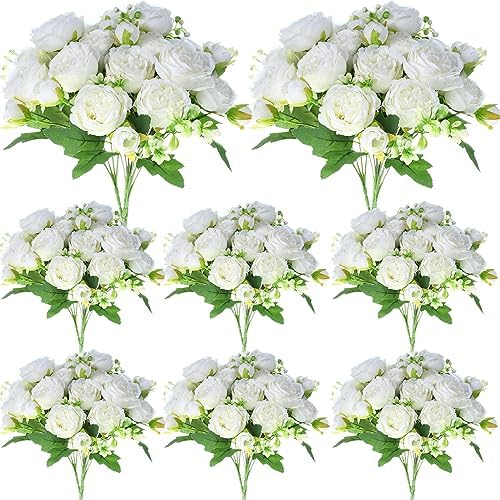 8 Bundles Artificial Peonies Flowers, White in White