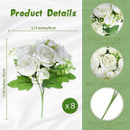 8 Bundles Artificial Peonies Flowers, White in White, alternate view 2