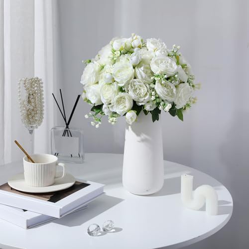 8 Bundles Artificial Peonies Flowers, White in White, alternate view 4