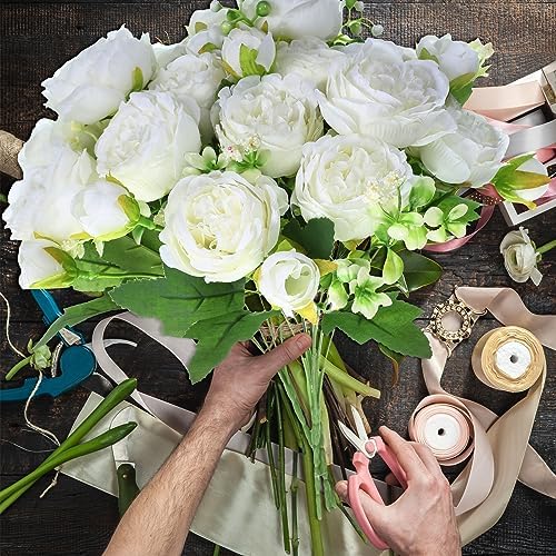 8 Bundles Artificial Peonies Flowers, White in White, alternate view 6