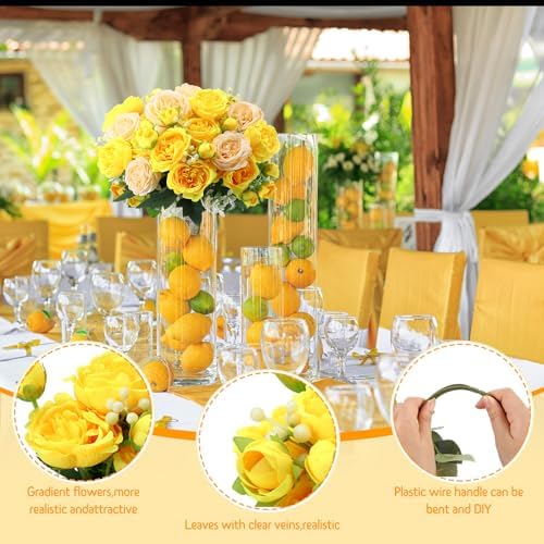 8 Bundles Artificial Peonies Flowers, Yellow, Champagne in Yellow, Champagne, alternate view 3
