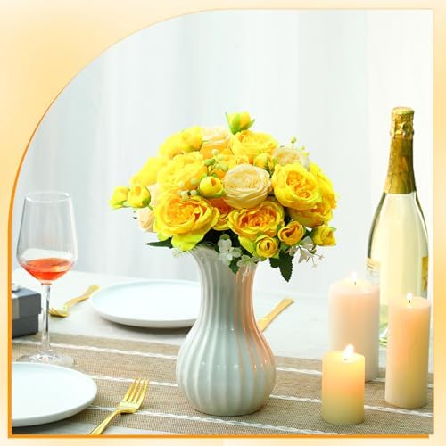 8 Bundles Artificial Peonies Flowers, Yellow, Champagne in Yellow, Champagne, alternate view 4