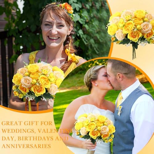 8 Bundles Artificial Peonies Flowers, Yellow, Champagne in Yellow, Champagne, alternate view 6