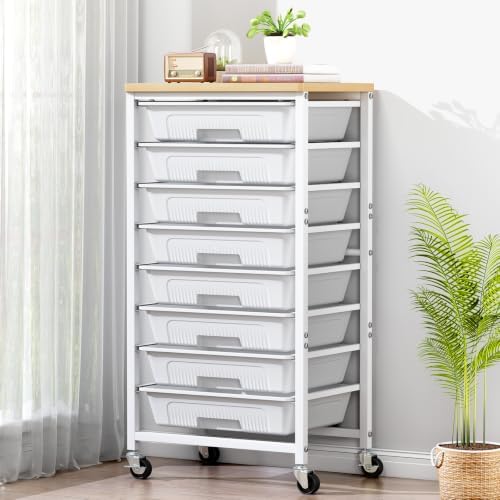 8-Drawers Rolling Cart, Craft Storage Utility Cart, White layer