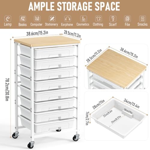 8-Drawers Rolling Cart, Craft Storage Utility Cart, White layer, alternate view 2