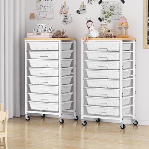 8-Drawers Rolling Cart, Craft Storage Utility Cart, White layer, alternate view 3