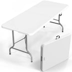 8 Foot Plastic Folding Table Portable Long Table for Indoor Outdoor Use Rectangular with Carrying Handle, White