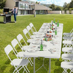 8 Foot Plastic Folding Table Portable Long Table for Indoor Outdoor Use Rectangular with Carrying Handle, White, alternate