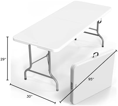 8 Foot Plastic Folding Table Portable Long Table for Indoor Outdoor Use Rectangular with Carrying Handle, White, alternate