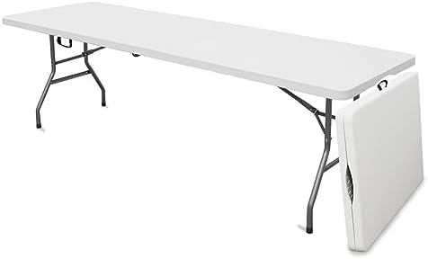 8 Foot Portable Plastic Folding Table 8FT 96" Half Foldable Heavy Duty Top w/Carry Handle - Indoor Outdoor
