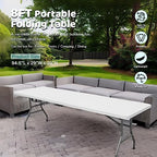 8 Foot Portable Plastic Folding Table 8FT 96" Half Foldable Heavy Duty Top w/Carry Handle - Indoor Outdoor, alternate view 2