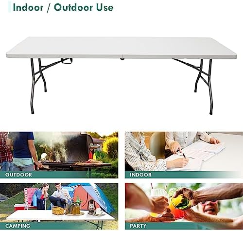 8 Foot Portable Plastic Folding Table 8FT 96" Half Foldable Heavy Duty Top w/Carry Handle - Indoor Outdoor, alternate view 3