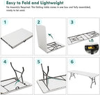 8 Foot Portable Plastic Folding Table 8FT 96" Half Foldable Heavy Duty Top w/Carry Handle - Indoor Outdoor, alternate view 5