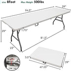 8 Foot Portable Plastic Folding Table 8FT 96" Half Foldable Heavy Duty Top w/Carry Handle - Indoor Outdoor, alternate view 6
