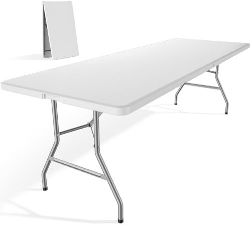8 FT Folding Picnic Table, Portable Plastic Table, Easy to Keep