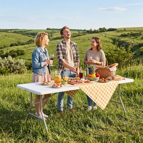 8 FT Folding Picnic Table, Portable Plastic Table, Easy to Keep, alternate view 2