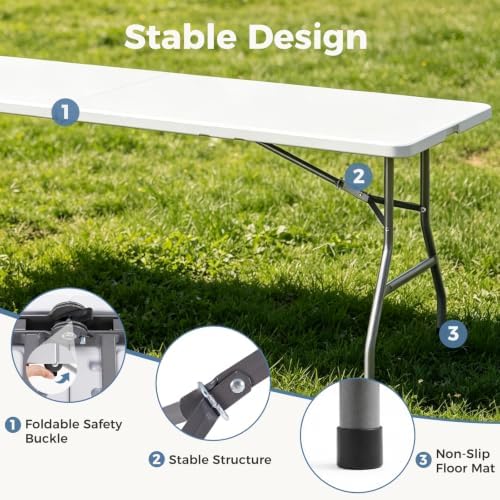 8 FT Folding Picnic Table, Portable Plastic Table, Easy to Keep, alternate view 5