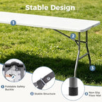 8 FT Folding Picnic Table, Portable Plastic Table, Easy to Keep, alternate view 5