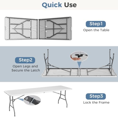 8 FT Folding Picnic Table, Portable Plastic Table, Easy to Keep, alternate view 6