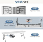 8 FT Folding Picnic Table, Portable Plastic Table, Easy to Keep, alternate view 6