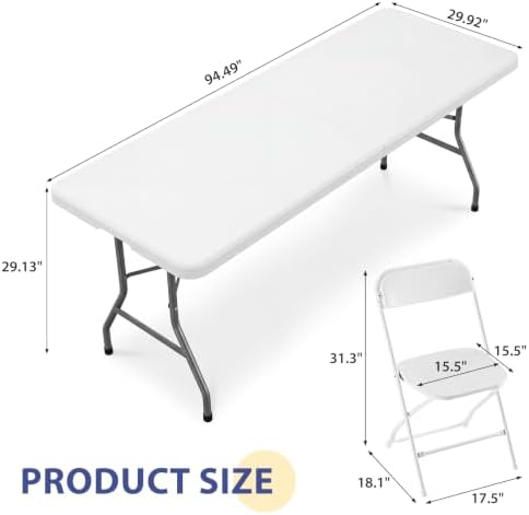8 FT Folding Picnic Table with 10 Folding Chairs, Easy to Keep, White in White, alternate view 3