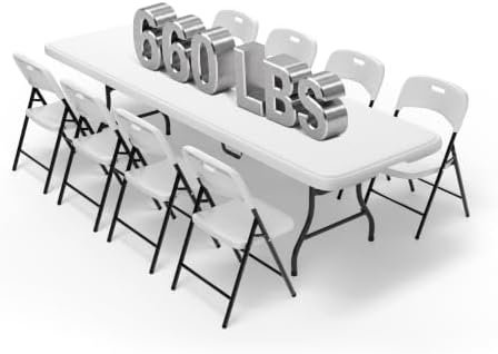 8 FT Folding Table Set with 4 Folding Chairs, Heavy Duty Steel Frame